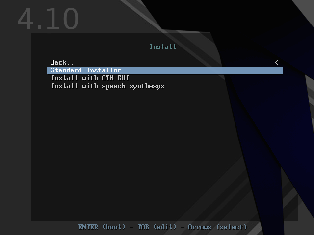 Parrot OS - You can choose Standard Installer or GUI installer.