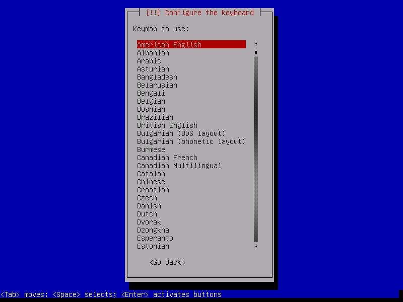 Parrot OS - Select Keyboard Keymap