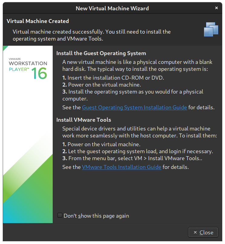 VMware Workstation/Player VM Created