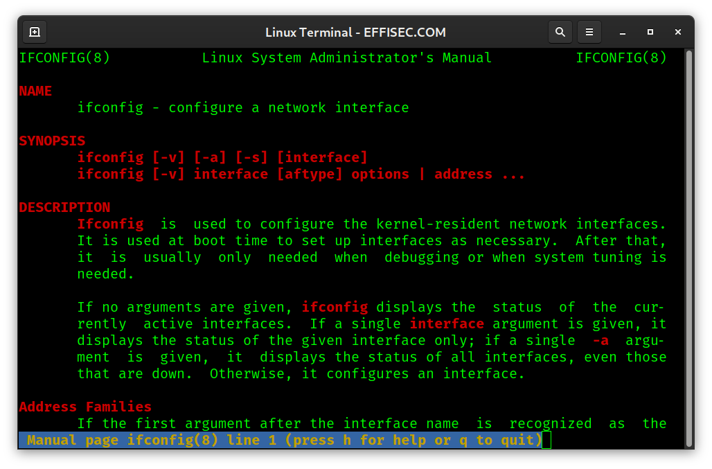 Linux Terminal - man ifconfig