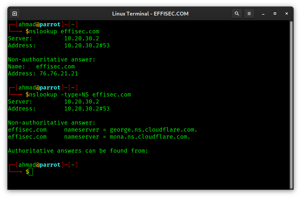 Linux Terminal - nslookup
